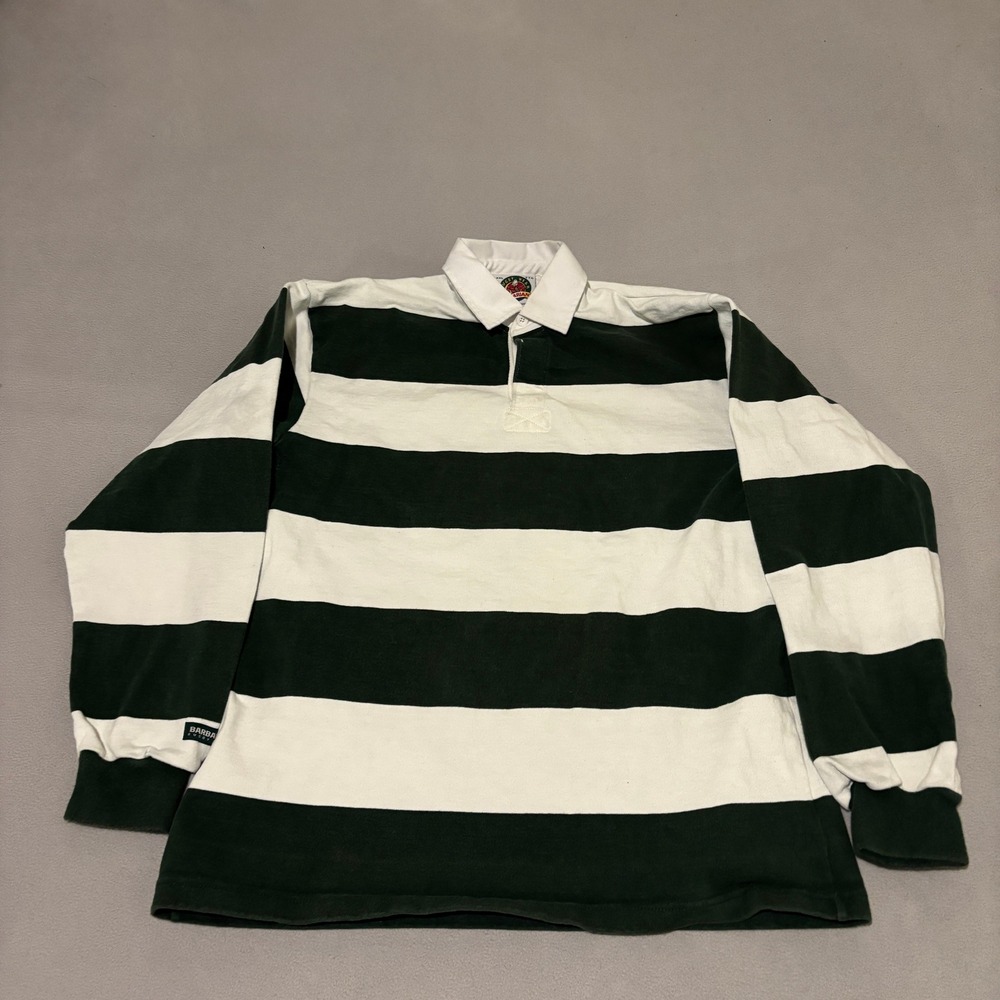 Barbarian Rugby Wear Mens XXL Green White Striped Long Sleeve Polo Shirt Canada
